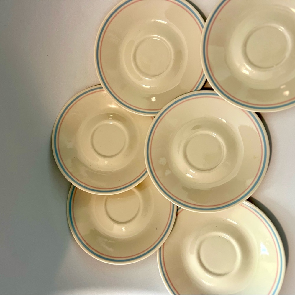 Vintage forever yours pink and blue stripe Corelle saucer plates set of six